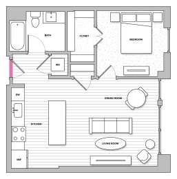 Yorkshire 6 One Bedroom One Bathroom Floor Plan at Kingston at McLean Crossing, McLean, VA, 22102