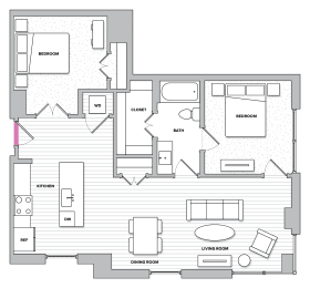 Rosedale 5 (B05) 2 Bedroom 1 Bath Floor Plan at Kingston at McLean Crossing, McLean, VA