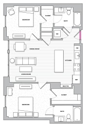 Coleton 3 (C8)  2 Bed 2 Bath Floor Plan at Kingston at McLean Crossing, McLean, VA, 22102