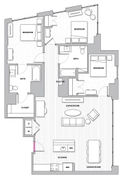 Three Bedroom Two Bathroom Floor Plan at Kingston at McLean Crossing, McLean, 22102