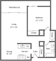 1F - 1 Bedroom 1 Bath Floor Plan Layout - 710 Square Feet at Americana Apartments, California