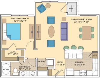 1 bed 1 bath E1C Floor Plan at Skye at Arbor Lakes, Maple Grove, MN, 55369