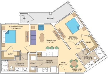 2 bed 2 bath W2 Floor Plan at Skye at Arbor Lakes, Maple Grove