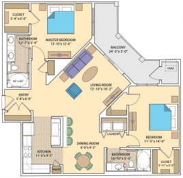 2 bed 2 bath W2I Floor Plan at Skye at Arbor Lakes, Maple Grove, MN, 55369