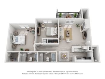 968 sq.ft. Two Bed Two Bath