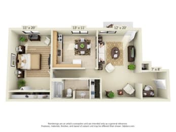  Floor Plan 1 Bedroom Den