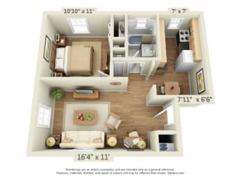  Floor Plan 1 Bedroom