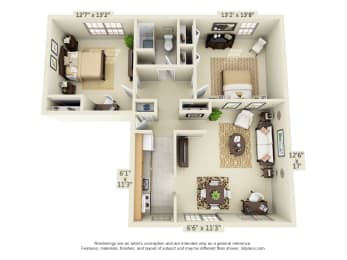  Floor Plan 2-Bedroom, Style A