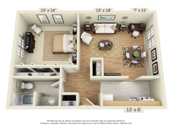  Floor Plan 1-Bedroom, Style B
