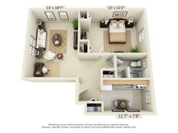  Floor Plan 1-Bedroom, Style A
