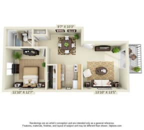  Floor Plan 1 Bedroom