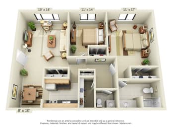  Floor Plan 2 Bedroom Style B