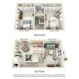  Floor Plan 2 Bedroom Townhouse