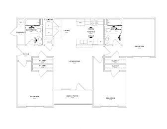 Three Bedroom 3 Bed 2 Bath 1,192 Sq. Ft Floor Plan  at The Assembly Apartments, 29611