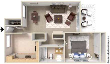 1 bedroom 1 bathroom floor plan at LAKE DIANNE, Santa Ana, CA, 92705