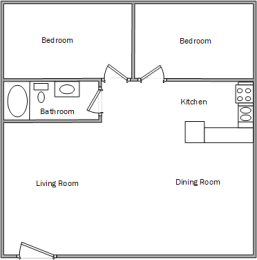  Floor Plan 2 Bed 1 Bath 880 Sq. Ft.