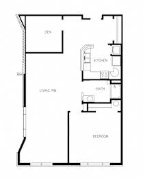  Floor Plan Legacy - 1 Bed, 1 Bath + Den (G)
