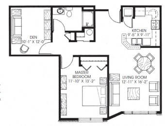 899sqft 1 Bed + Den, 1 Bath - Legacy