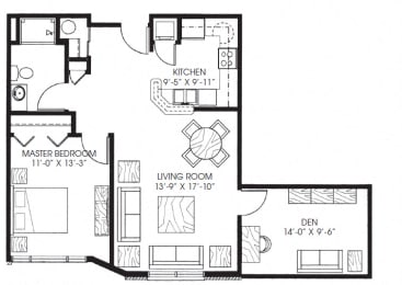 890sqft 1 Bed + Den, 1 Bath - Legacy