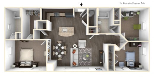 Merritt Station 3 Bedroom Chesapeake 3D Floor Plan