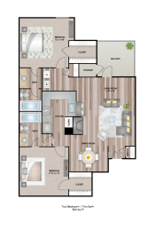 Two Bed Two Bath Floor Plan at Timberglen Apartments, Dallas