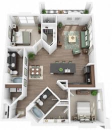 2 Bed 2 Bath Floor Plan with 1,140 Sq. Ft. at Ridge at Thornton Station Apartments, Colorado, 80229