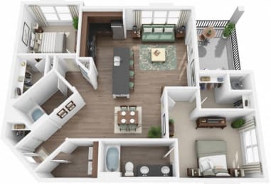 3d 2 bedroom floor plan | at Ridge at Thornton Station Apartments, Colorado