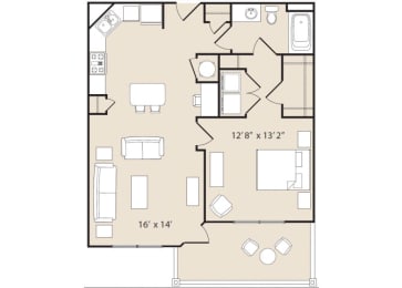 A2 Floorplan 1 Bedroom 1 Bath at Ashby at Ross Bridge, Hoover, AL 35226
