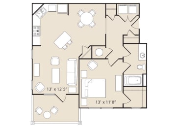 A3 Floorplan 1 Bedroom 1 Bath at Ashby at Ross Bridge, Hoover, AL 35226