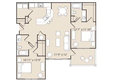B2 Floorplan 2 Bedroom 2 Bath at Ashby at Ross Bridge, Hoover, AL 35226