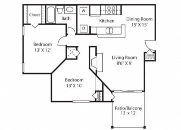 2 bedroom 1 bathroom B1 Floor Plan at Grove Point, Georgia