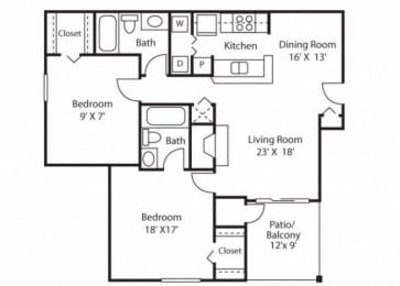 2 bedroom 2 bathroomB2 Floor Plan at Grove Point, Georgia, 30093