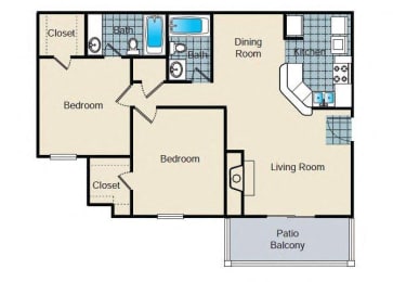 Two Bedroom Vaulted Floorplan 2 Bedroom 2 Bath 938 Total Sq Ft at Hampton Woods Apartments, Shawnee, KS 66217 at Hampton Woods Apartments, Kansas, 66217