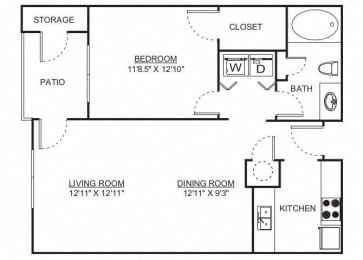 The Rivermist Floorplan 1 Bedroom 1 Bath at Madison Shelby Farms, Memphis, TN