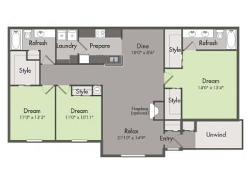 THE LIVINGSTON Floor Plan at St. Andrews Apartment Homes, Johns Creek, GA