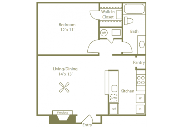 Birches Floorplan 1 Bedroom 1 Bath at Stewarts Ferry, Nashville, TN