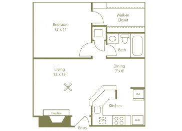 Countrywood Floorplan 1 Bedroom 1 Bath at Stewarts Ferry, Nashville, TN, 37214