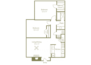 Grove Floorplan 2 Bedroom 1 Bath at Stewarts Ferry, Nashville