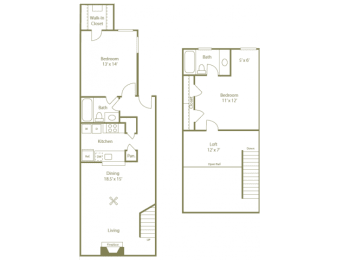 Ravenwood Floorplan 2 Bedroom 2 Bath at Stewarts Ferry, Nashville, Tennessee