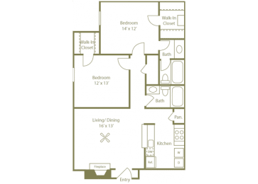 Springs Floorplan 2 Bedroom 2 Bath at Stewarts Ferry, Nashville, 37214