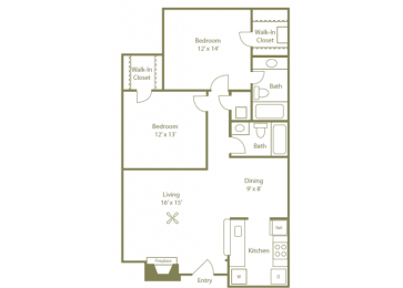 Timberwood Floorplan 2 Bedroom 2 Bath at Stewarts Ferry, Nashville, TN