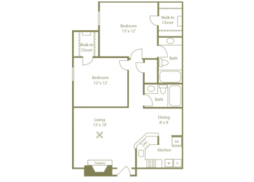 Hollow Floorplan 2 Bedroom 2 Bath at Stewarts Ferry, Nashville, TN, 37214