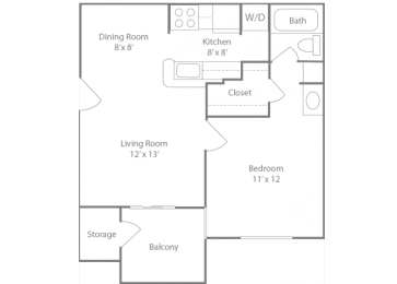 Ascot Floorplan 1 Bedroom 1 Bath 564 Total Sq Ft at The Edge of Germantown Apartments Home, Memphis, TN 38120