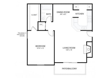 The Carrington Floorplan 1 Bedroom 1 Bath 744 Total Sq Ft at 15Seventy Chesterfield Apartment Homes, Chesterfield, MO 63017