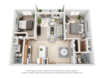 950 sq.ft. Two Bed Two Bath