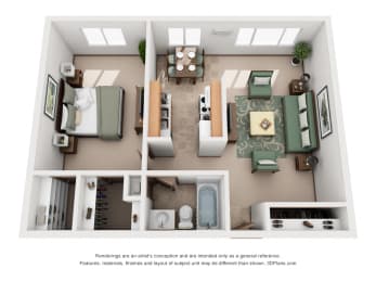 750 sq.ft. One Bed One Bath
