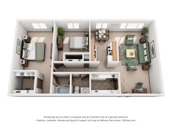 910 sq.ft. 2 Bed One Bath