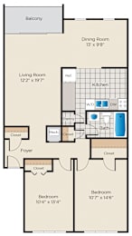  Floor Plan 2 Bedroom, 1 Bath - Upgraded