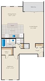  Floor Plan 1 Bedroom - Premium