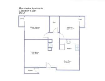 2 BRM APT Floor Plan at Meadowview Apartments, Santa Rosa, CA
